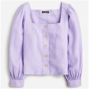 J. Crew Squareneck button-up top in linen, Purple M NWT $98